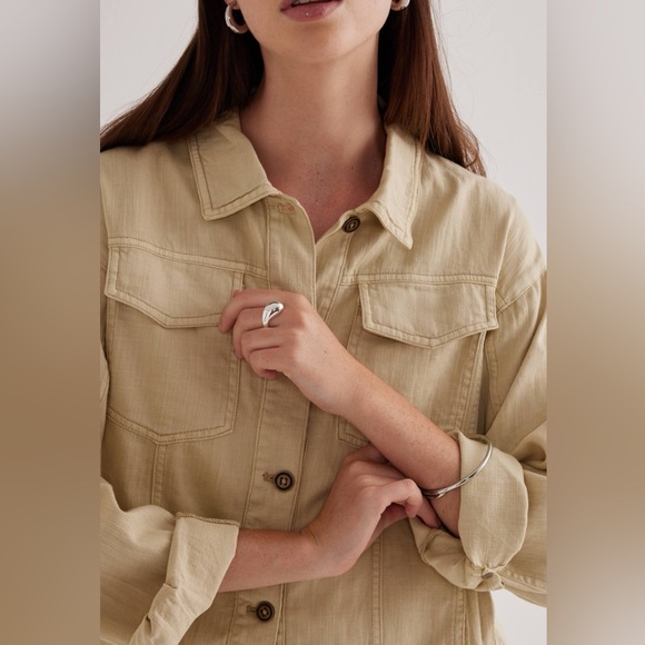 Anthropologie Pilcro Linen Shacket Beige Large - Picture 3 of 10
